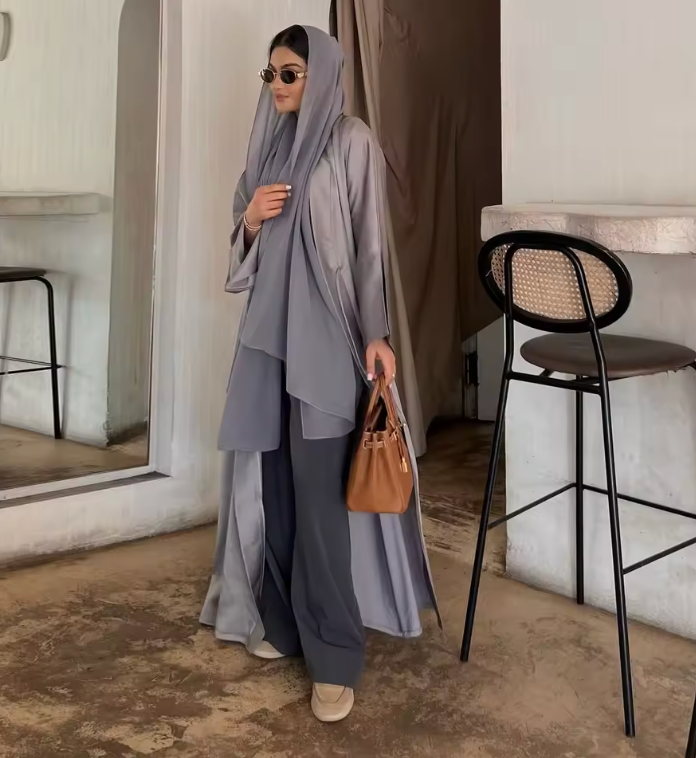 Satin Abaya - Grey