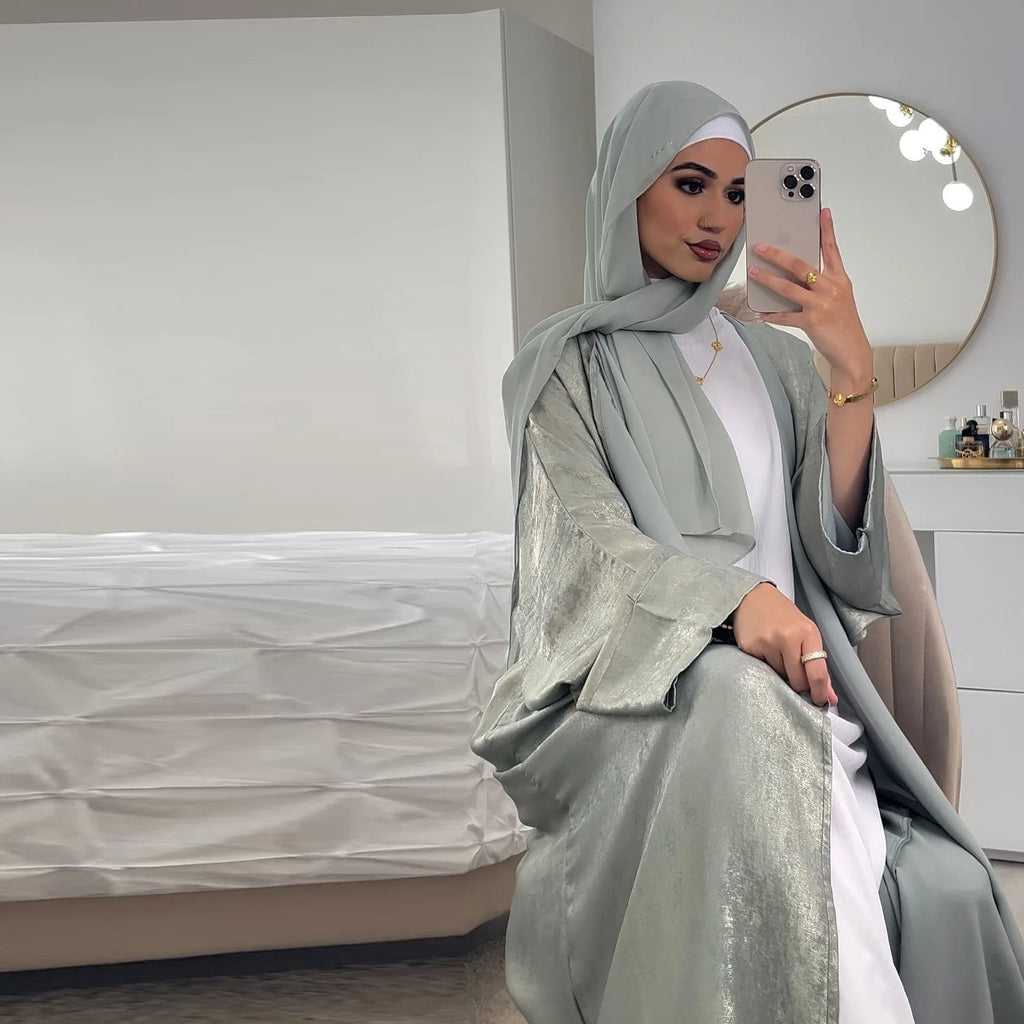 Shiny Satin Abaya - green