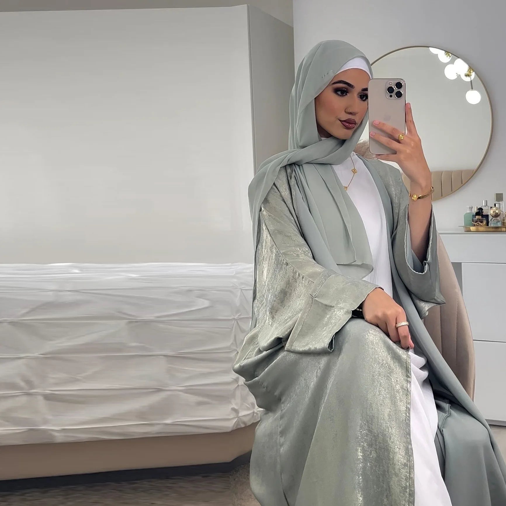 Shiny Satin Abaya - green